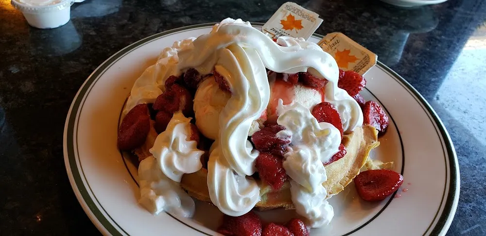 Plain Waffle with Strawberries and Whipped Cream